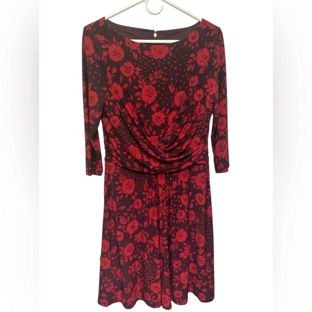 Tommy Hilfiger Black & Red Floral Fit & Flare Dress Round Neck Flowers NWT